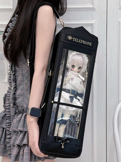 Black Telephone Booth-shaped 1/4 Scale BJD Doll Bag with Two Straps