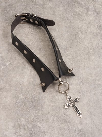 Cross Pendant Y2K Studs Black Gothic PU Choker
