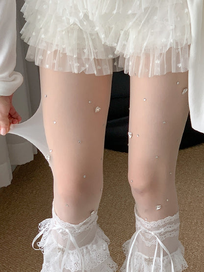 White Rhinestone Decorated Tights