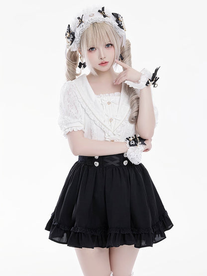 Jirai Kei Sailor Collar White Short Sleeves Blouse Bowknot and Sweetheart Rhinestone Decorations