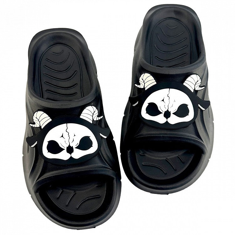 Black and White Evil Goat Gothic Summer Slippers