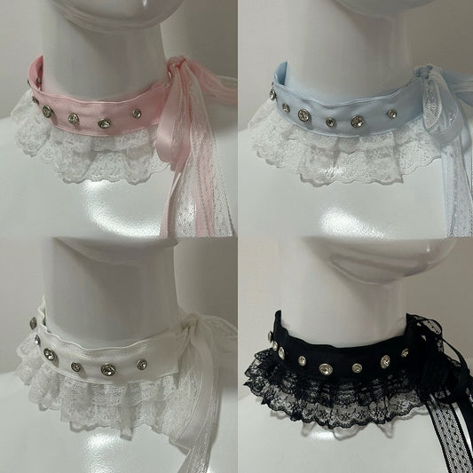 5 Color Options Studs Decorated Lace Trim Choker