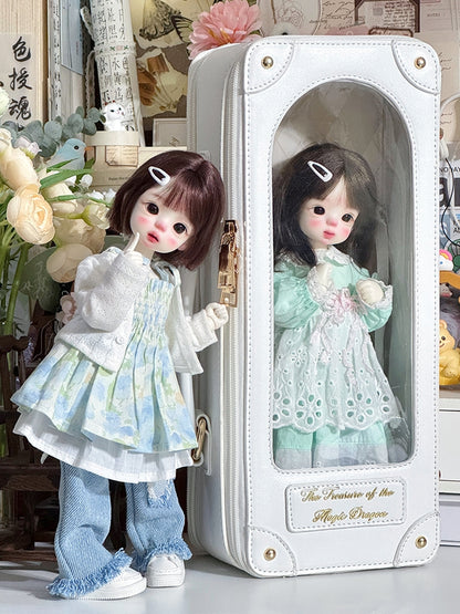 White&Gold Diamond Pattern 1/6 Scale BJD Doll Bag with Two Straps