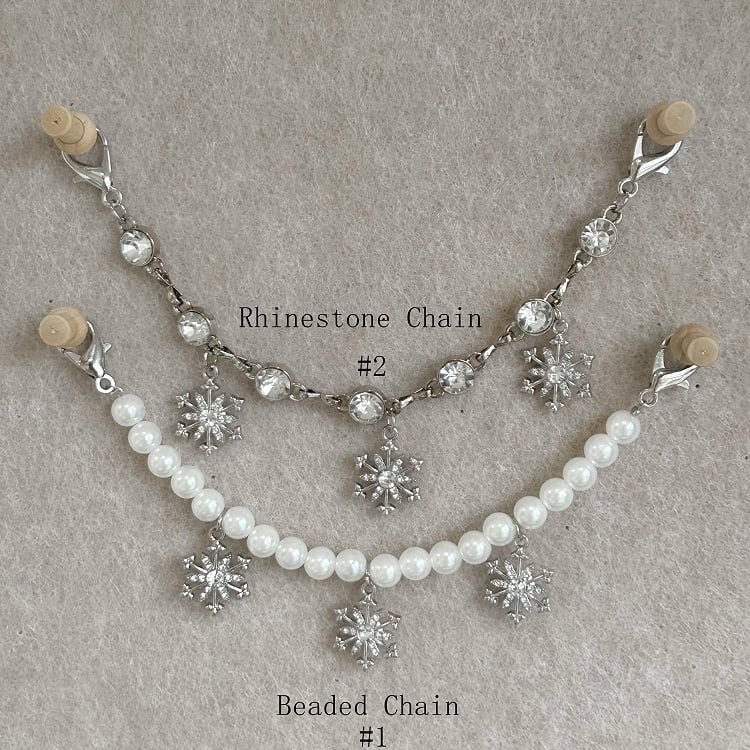 Silver Snowflake Embroidered Plush Tote Bag with Beaded Chain / Rhinestone Chain