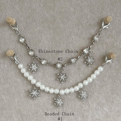 Silver Snowflake Embroidered Plush Tote Bag with Beaded Chain / Rhinestone Chain