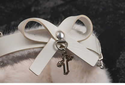 White Handmade Cross Pins Bow Plush Heart-shaped Earmuffs