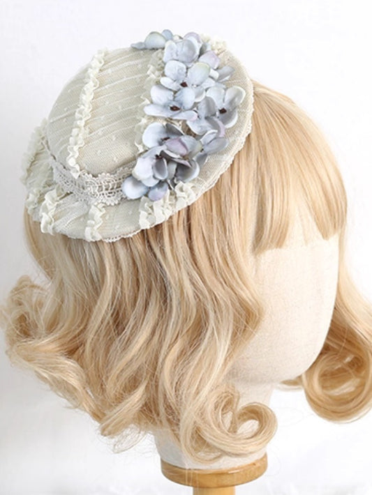 5 Colors Vintage Lace Flat Hat with Hydrangea Decorations