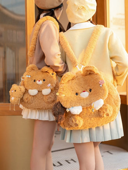 Yellow Bear Plush Flap Backpack Bag Middle/Large Size