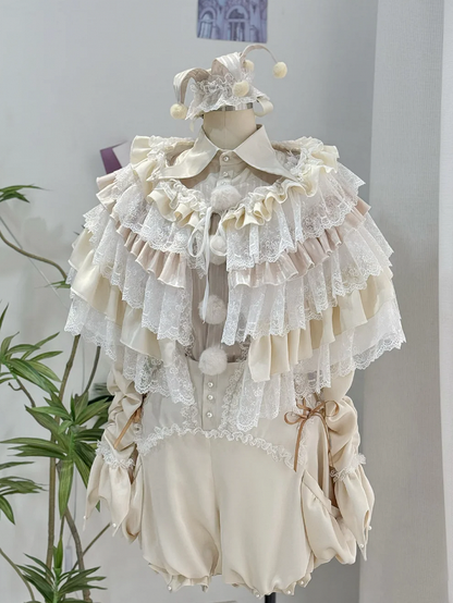 Circus Clown Vibes Ouji Lolita Outfit - Apricot Pointed Collar Shirt + Bloomer Shorts + Garters