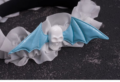 Handmade Skull Bat Wings White Ruffled KC