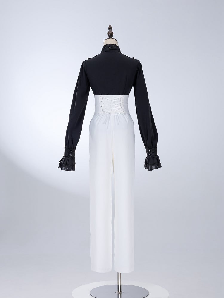 Buttons and Buckles High Waist White Ouji Fashion Pants