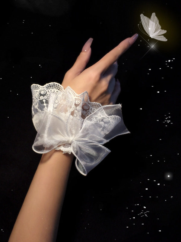 Black/White Bowknot Decorated Lace Wrist Cuffs