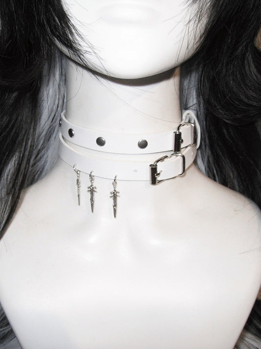 White Stud Detail Sword Pendant Punk Choker