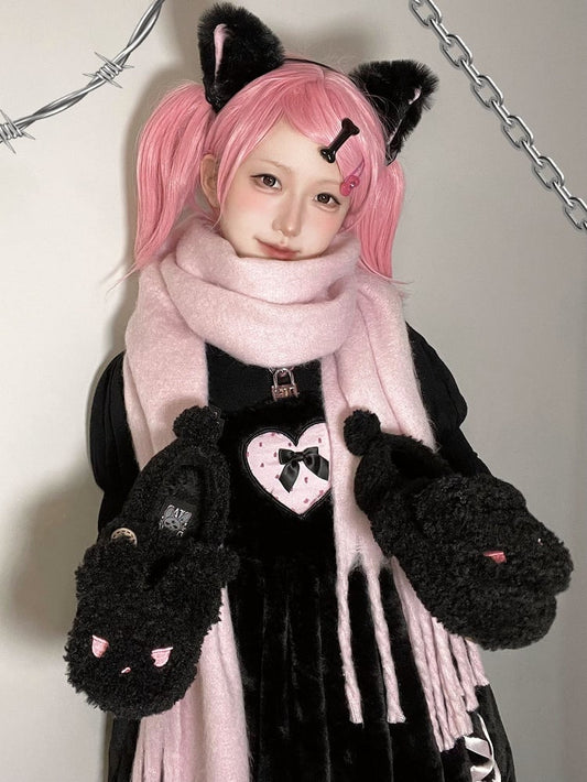 Black Plush Bunny Sweet Lolita Slipons