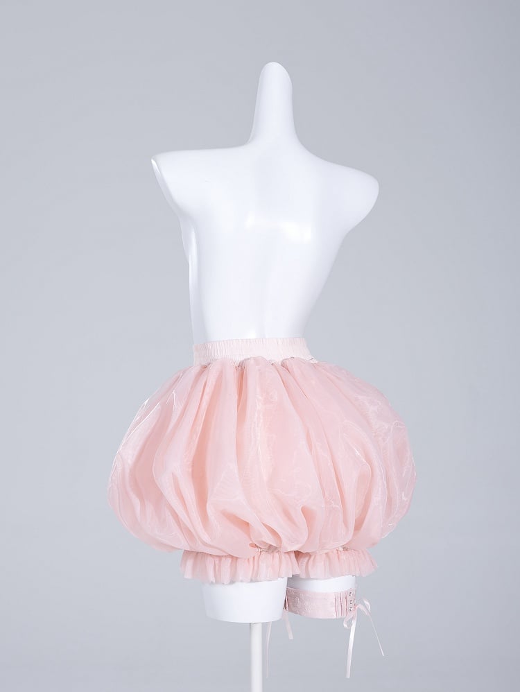 Sweet Pink Elastic Waist and Cuffs Bows Accents Lolita Puffy Petticoat Shorts