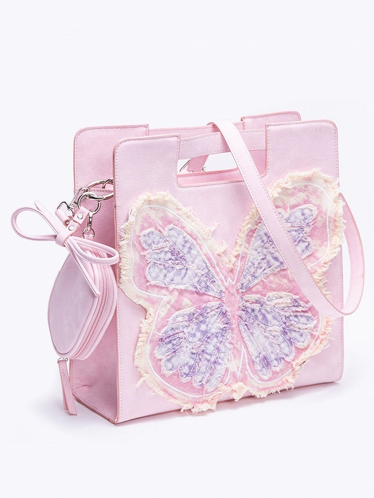 Adorable Pink Crossbody Bag With Oversized Butterfly Patchwork