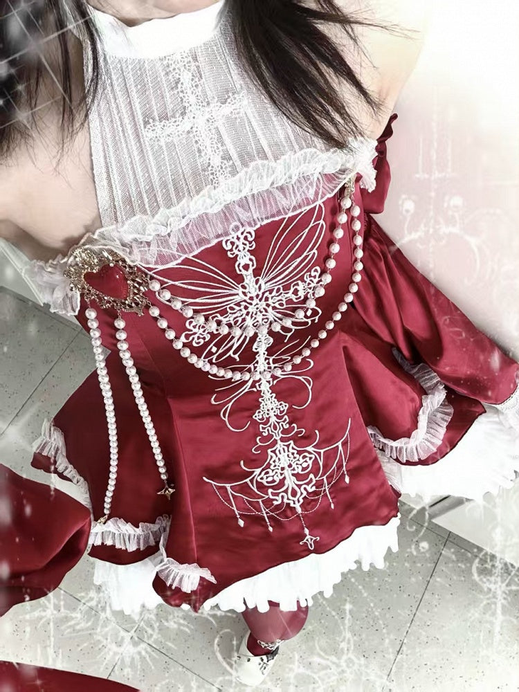 Red Cross Illusion Halter Neck Witch Lolita Backless Dress Gothic JSK Halloween Outfit