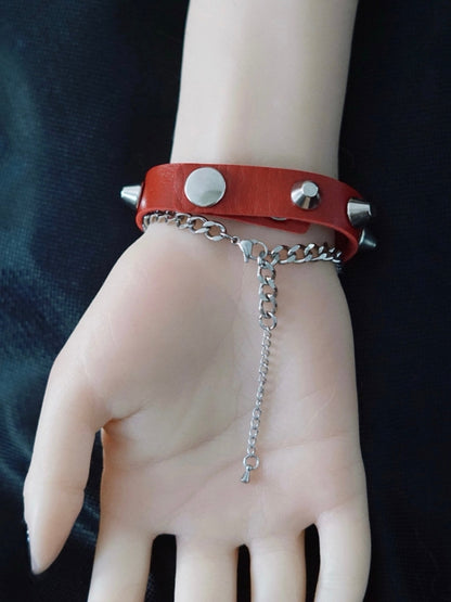 Red Gothic Heart Charm Studs Decorated Bracelet Set