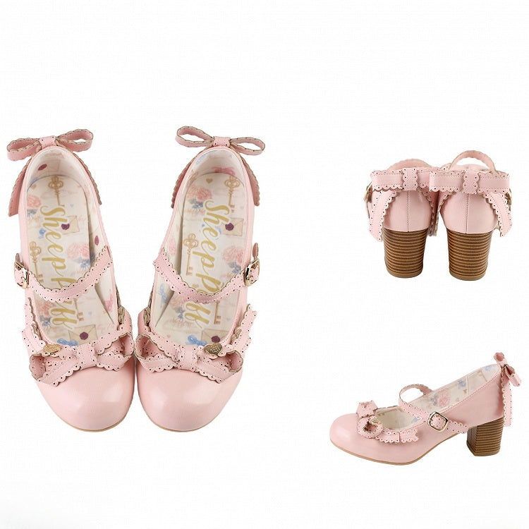 Pink Heart Decorated Bow at Top Mary Janes