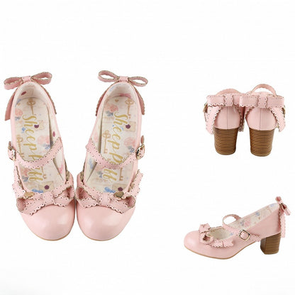 Pink Heart Decorated Bow at Top Mary Janes