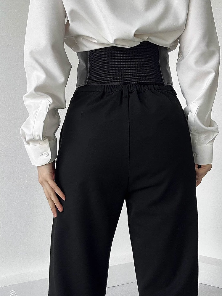 Ouji Lolita Black PU Corset Belt with Snap Buttons