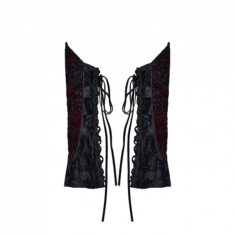 Black&Red Gothic Lace-up Detail Rosette Velvet Sleeves