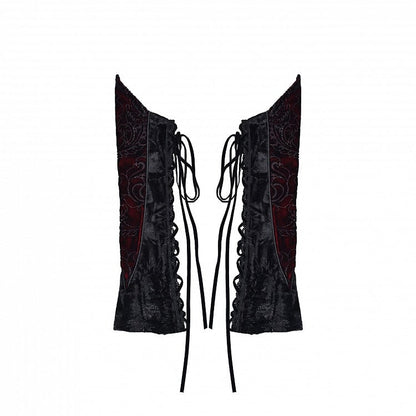 Black&Red Gothic Lace-up Detail Rosette Velvet Sleeves