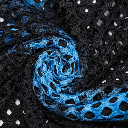 Black and Blue Punk Tie-dyed Mesh Short Sleeve T-shirt