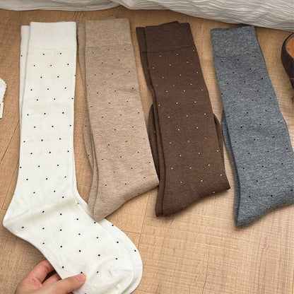 White/Light Brown/Dark Coffee/Dark Grey/Black Polka-dot Pattern Underknee Stockings