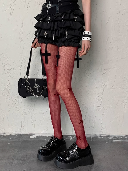 Grunge Y2K 5 Colors Options Bowknot Details Wasteland Punk Tights
