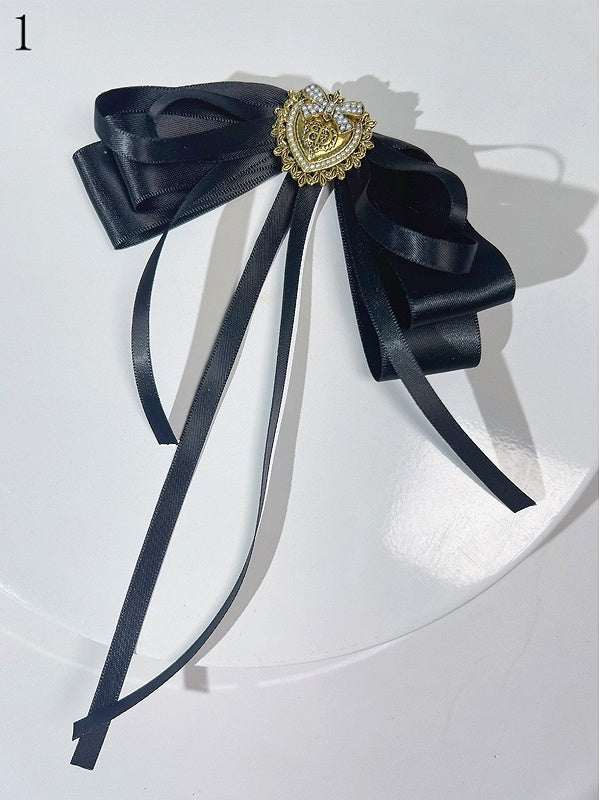 2 Options Black Preppy Style Beaded Decorated Heart Design Bow Tie