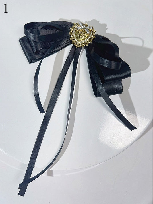 2 Options Black Preppy Style Beaded Decorated Heart Design Bow Tie