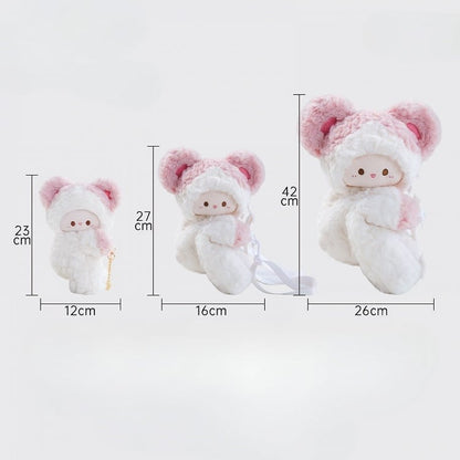 White&Pink Plush Cute Mouse Backpack/Crossbody Bag + 2 Options Backpack Keychain Small/Middle Size