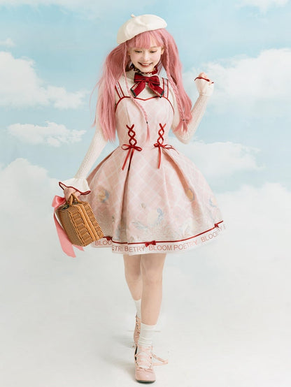 Aprioct Ruffle Neckline Long Sleeves Top with Red Bowknot