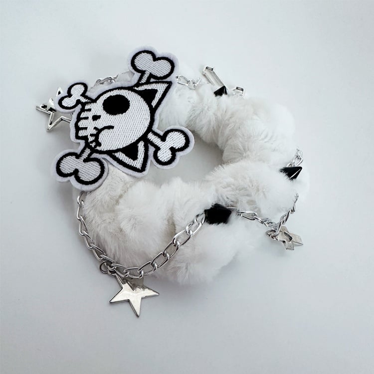 Black/White Skeleton Applique Gothic Plush Scrunchie