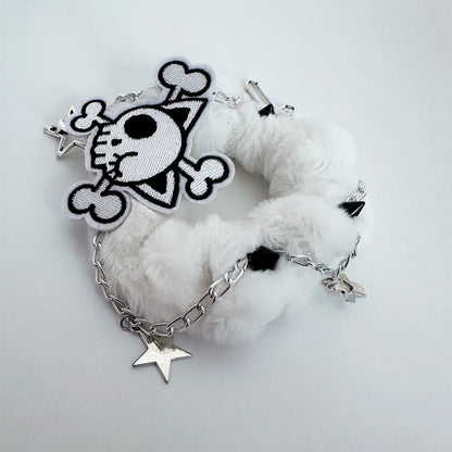 Black/White Skeleton Applique Gothic Plush Scrunchie