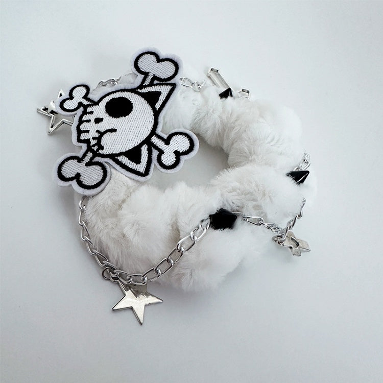 Black/White Skeleton Applique Gothic Plush Scrunchie