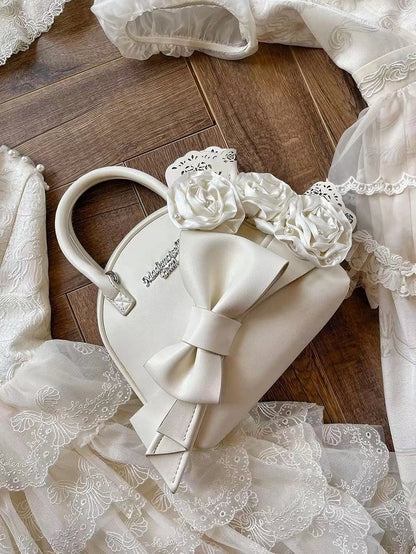 Creamy White Roses Big Bowknot Shell Bag