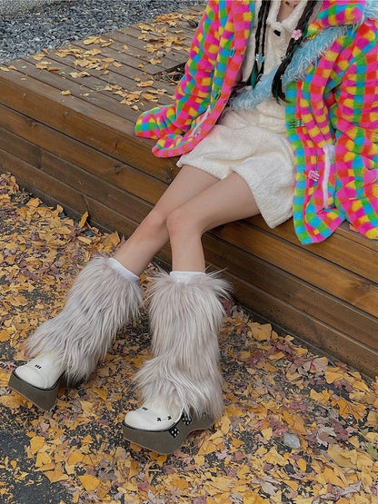 Light Gray Y2K 20CM/30CM/40CM Shaggy Leg Warmers