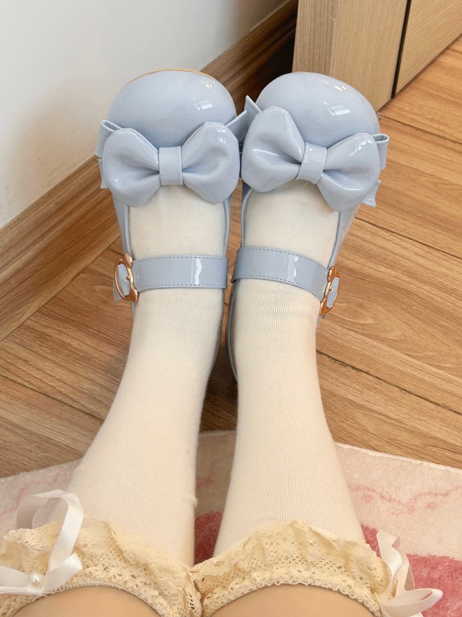 Blue Bow at Top 3cm Block Heel Mary Janes
