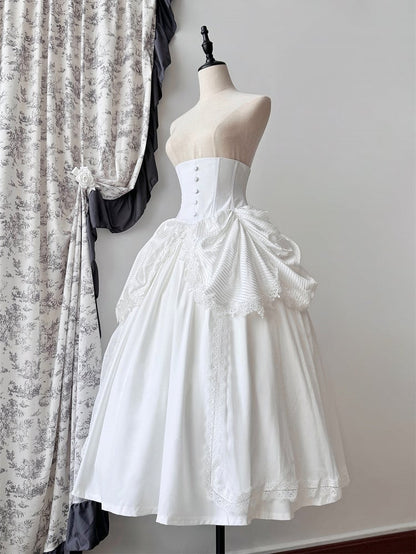 Clearance-Size L for Waist 68-72CM White Gothic Boned Corset Under Bust High Waist Aristocrat Lolita Skirt
