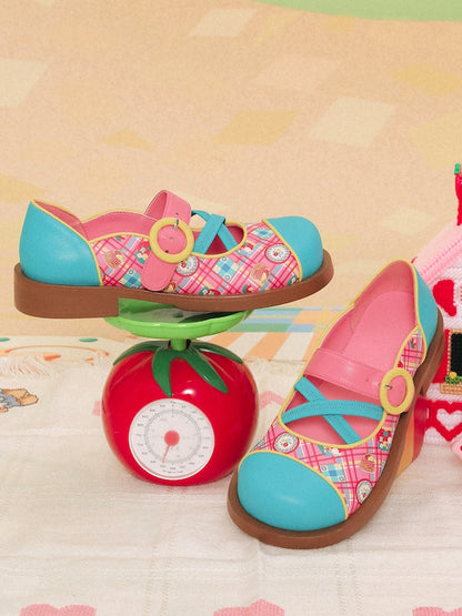 Blue and Pink Round Toe PU Shoes