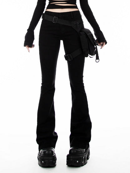 Black Low Waist Slim-fitting Flared Jeans