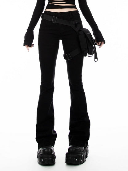 Black Low Waist Slim-fitting Flared Jeans