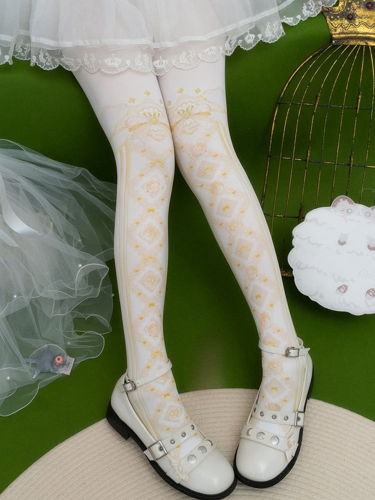 Red/Pink/Blue/Black/Yellow Bowknot And Floral Print Tights