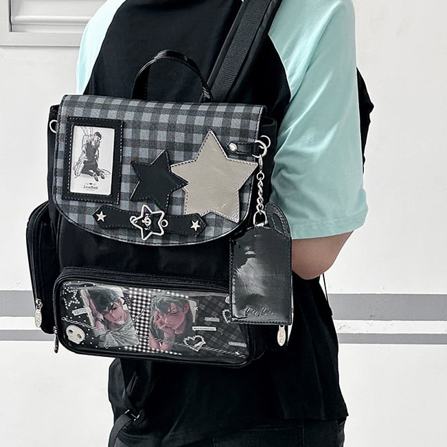 Black Detachable Bunny Ear Ita Backpack With Card Holder Charm