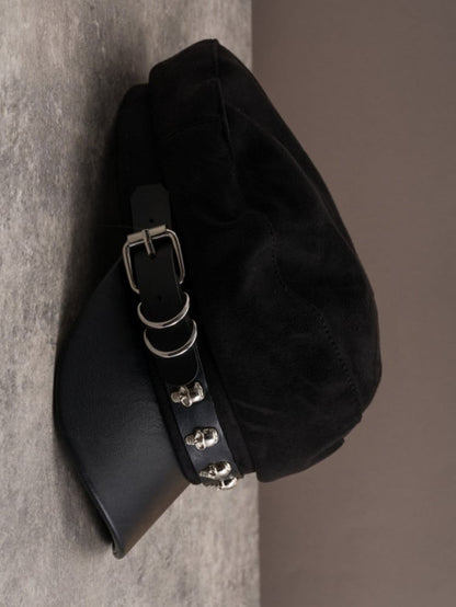 Black Gothic Skeleton Decorated Buckle Design Beret Hat