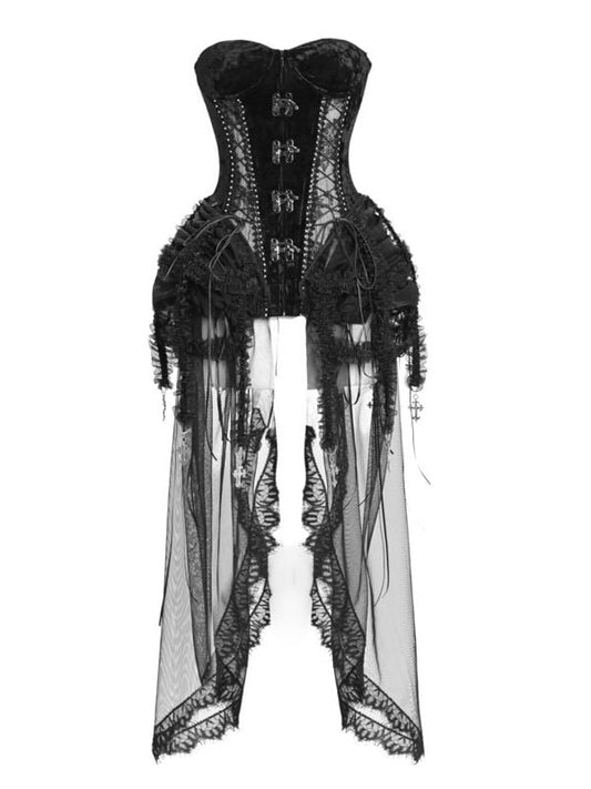 Gothic Black Birdcage Skirt and Bustier Corset Set