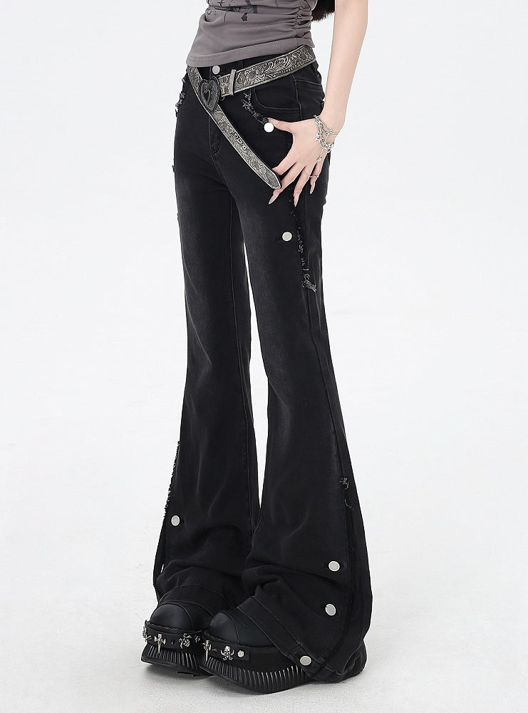 Black Raw Hem Vintage Glamorous Flared Jeans