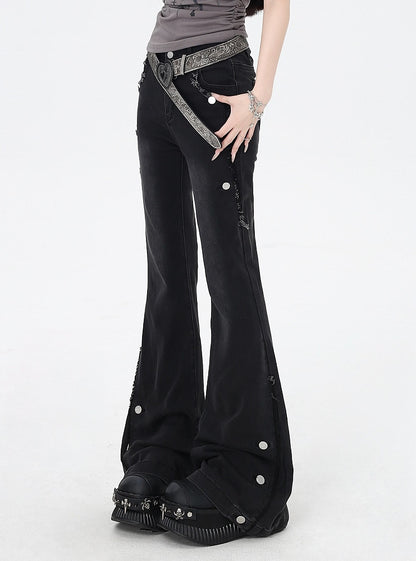 Black Raw Hem Vintage Glamorous Flared Jeans